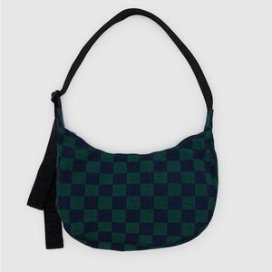 NWOT!!! Baggu Medium Nylon Crescent Bag - Blue & Green Checkered